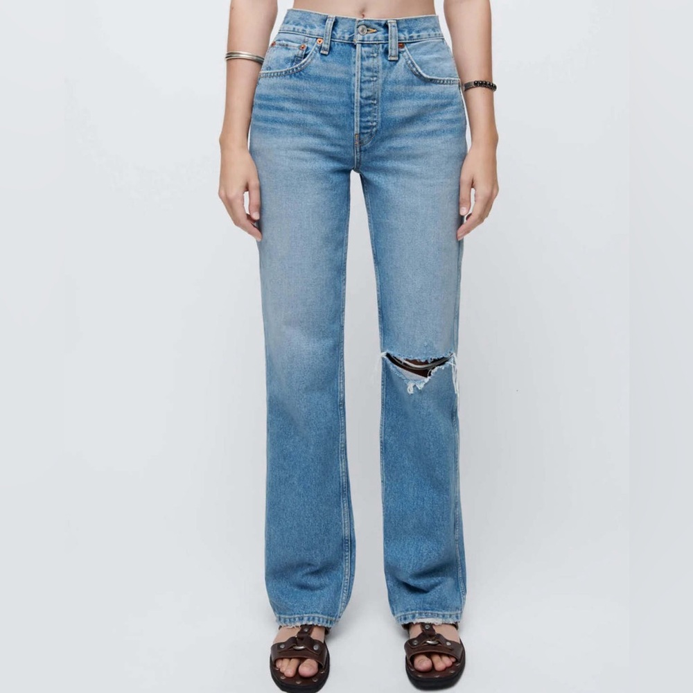 Re/Done High Rise Loose in Worn Heather Blue, size 26 EUC
